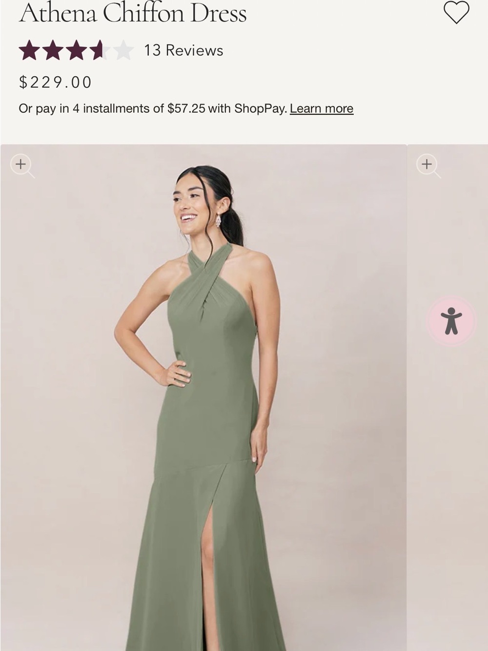 Athena Chiffon Dress - Olive Green Halter Gown